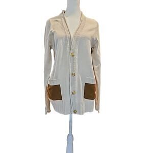 Pim + Larkin Sweater Cardigan Faux Suede Pockets Large